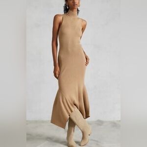 Anthropologie Mock Neck Midi Tan Western Boho Dress